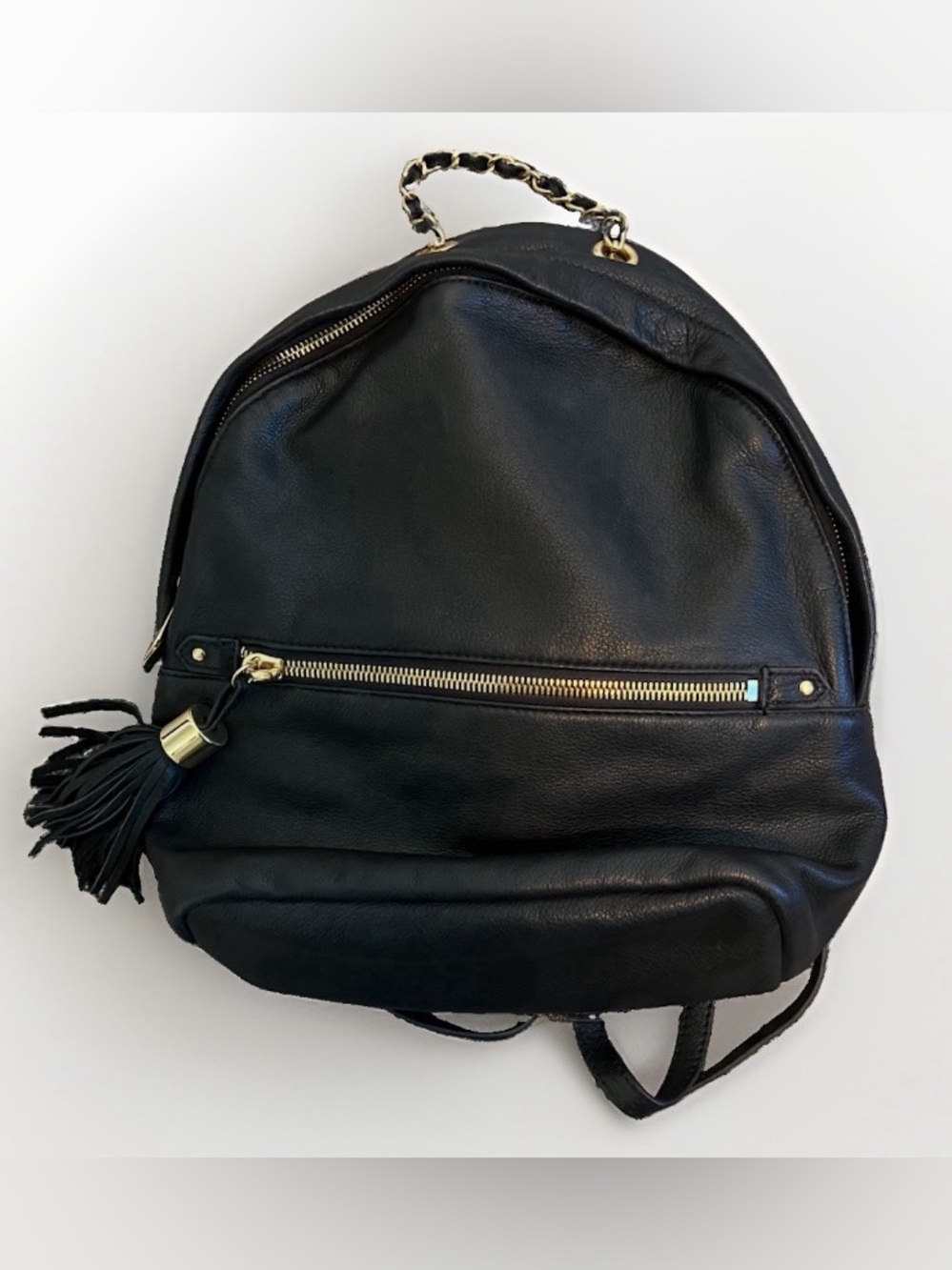 Margot black leather mini backpack with fringe tassel accent